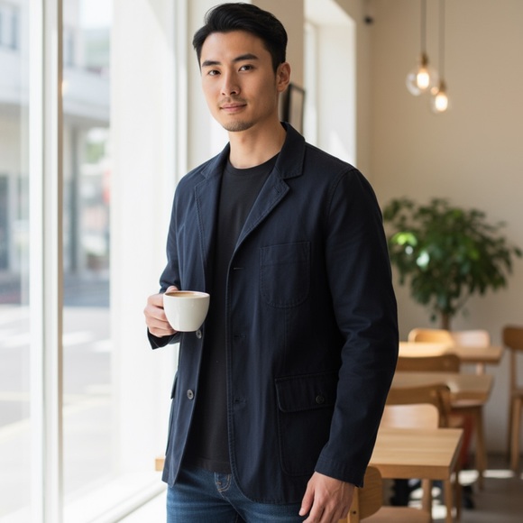 Reiss Other - REISS Men’s Navy Blue Button Down Cotton Utility Jacket Coat